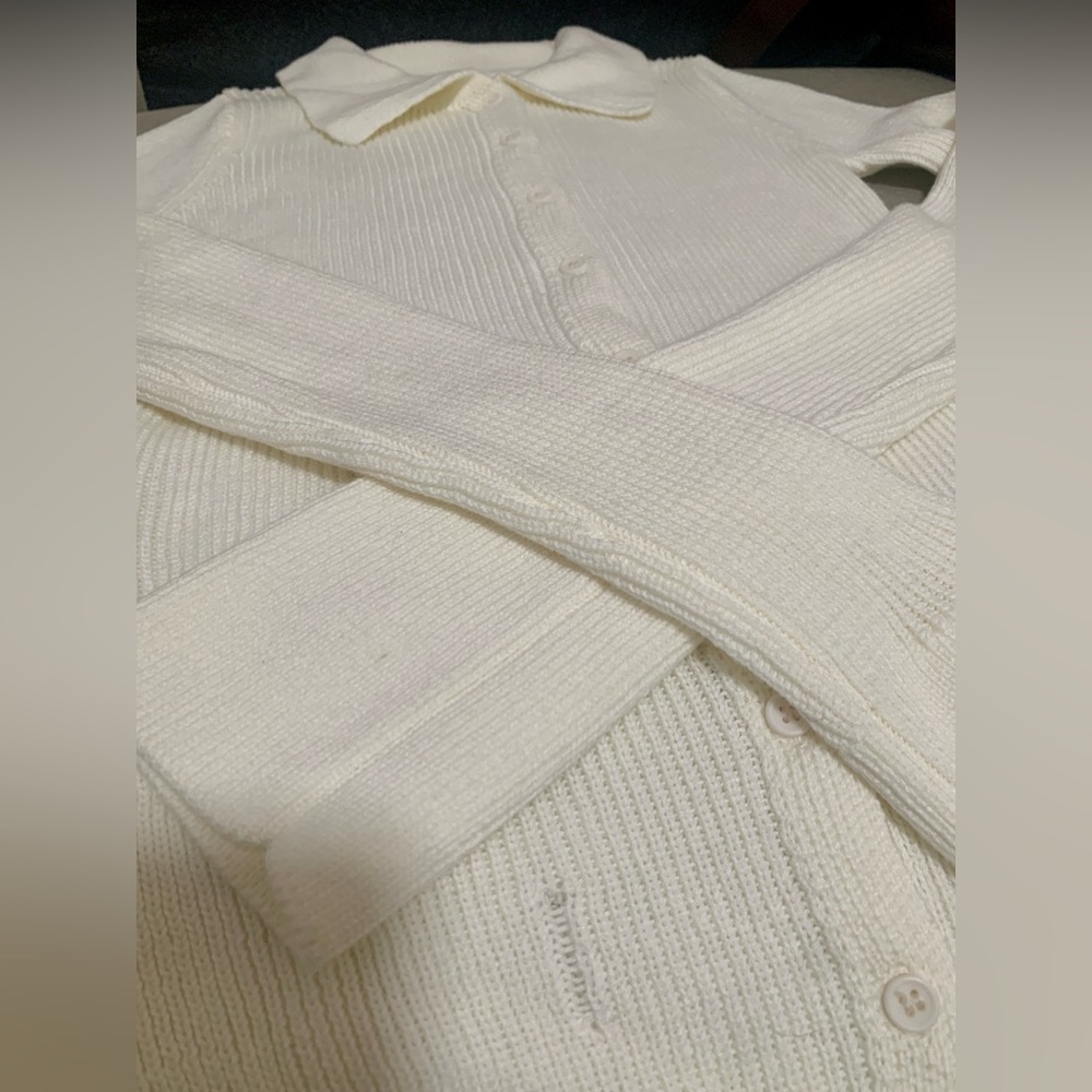 NWT Knit Cream Ribbed Button-Up Cardigan - Picture 7 of 7